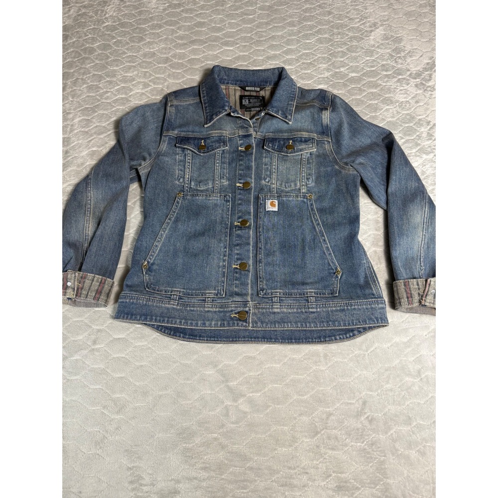 Carhartt Rugged Flex Denim Jacket Womens Medium Blue Relaxed Fit OJ2970-W